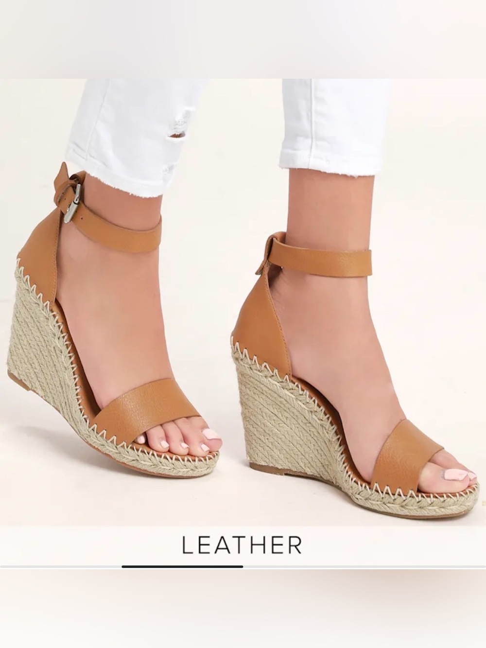 Dolce Vita Tan Leather Espadrille Ankle-Strap Wedge Sandals Size:6